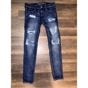 American Eagle Women's Super Low Jegging Jean Size 4 Regular Blue Denim Stretch